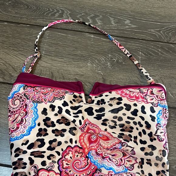 Nanette Lepore Pink Leopard and Paisley Print One Piece Bathing Suit Size 8 NWT - Picture 3 of 8